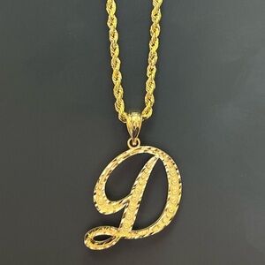 14K Gold initial D Pendant Necklace D B M H J R